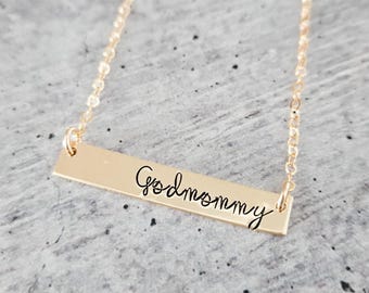 Family Title Bar Necklace – Personalized Grandma, Aunt, Abuela, Godmother Necklace – Script Name Bar – Gold Filled or Sterling Silver Gift