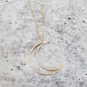 Crescent Moon Necklace - Celestial Gift for Her - Gold Plated Moon Charm Pendant - Layering Necklace for Her - Long Moon Necklace for Mom