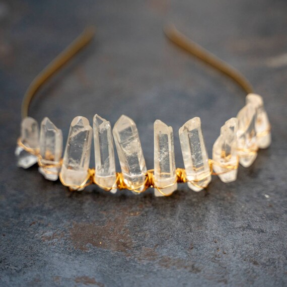 Crystal Quartz Tiara: Handmade Bohemian Wedding Headband - Etsy display picture 3