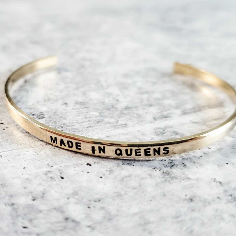 MADE IN QUEENS Cuff Personalized Bracelet for Her Adjustable Hometown Pride Bracelet Nyc Cuff Stacking Bracelet Stocking Stuffer image 1