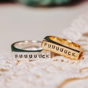 F*CK Ring - Funny Middle Finger Midi Gold Plated Flat Top Ring - Silver Name Ring - Personalized Jewelry for Teens - F Off Statement Ring