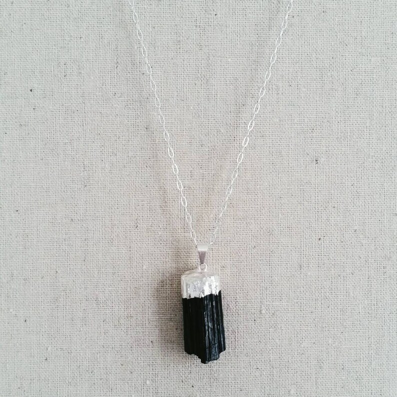 Sterling Silver Statement Necklace Boho Gemstone Crystal Pendant Raw Black Necklace Mother/'s Day Gift Black Tourmaline Pendant
