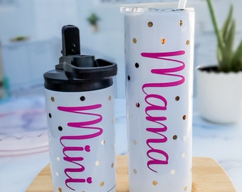 Mama and Mini Matching Insulated Tumbler Set - Color Changing Travel Cup for Baby Shower Gift - New Mom Mother's Day Gift - Mommy and Me Cup