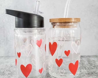 Color Changing Heart Cups -  Mommy and Me Matching Valentine's Day Drink Tumblers - Sweet Mama and Mini Iced Coffee Cup -Family Beer Can Cup