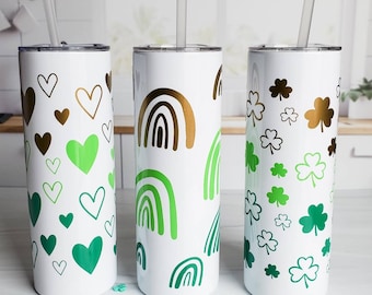 St. Patrick's Day Tumbler: Shamrock, Rainbow, or Heart - 20oz Insulated Travel Cup