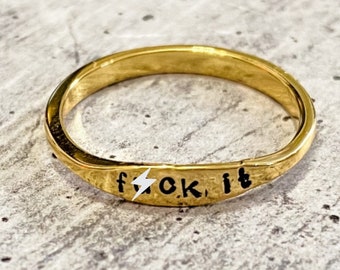 F*CK IT Dainty Ring - Minimalist Jewelry for Her - Middle Finger Ring for Friend - Funny Accessory for Wife - Holiday Gift for Best friends