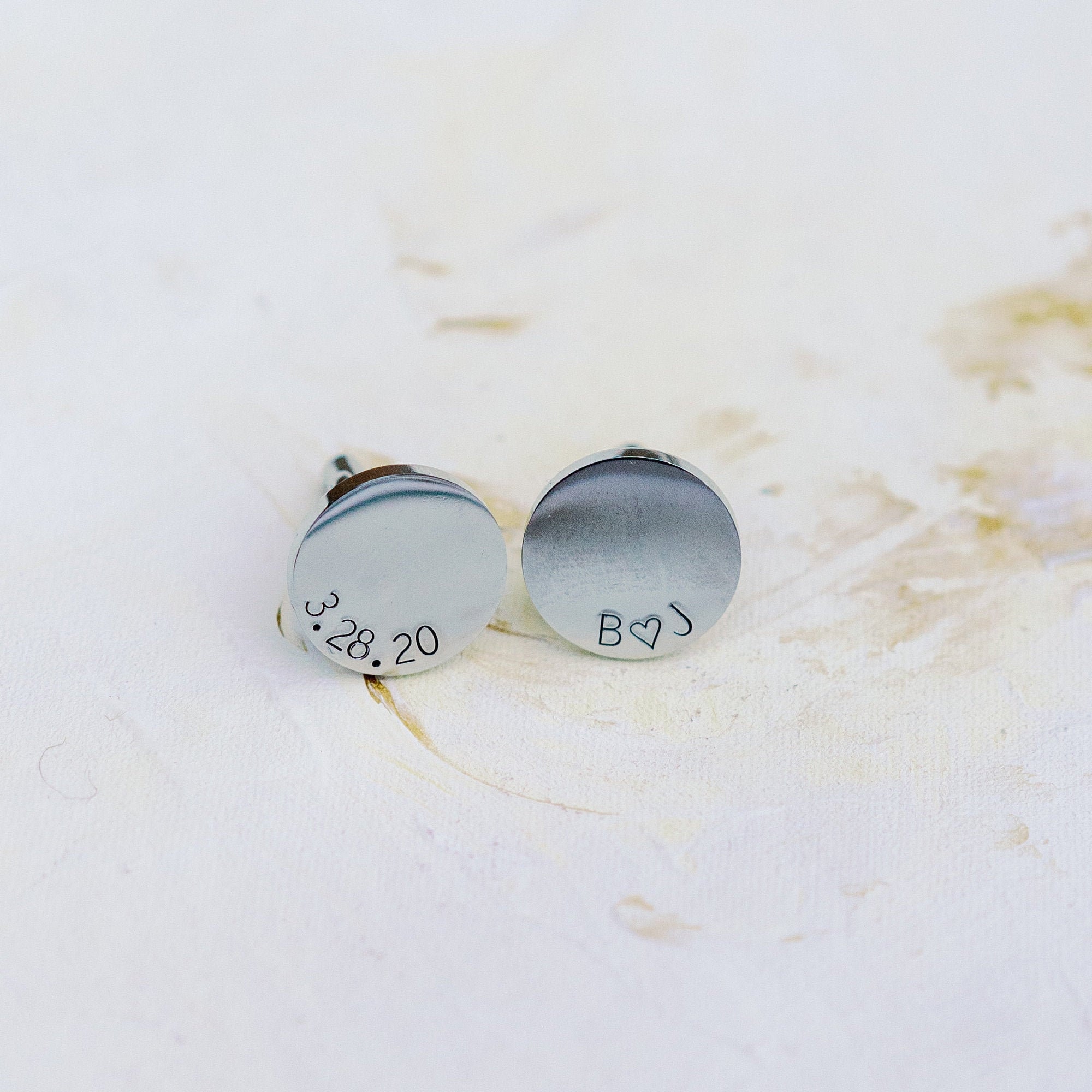 Personalized Silver Cuff Links: Hand Stamped Stainless Steel Groom Gift