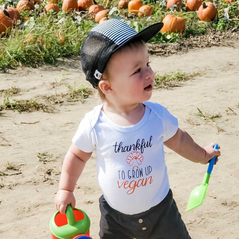 Thankful To Grow Up Vegan Short Sleeve One Piece Toddler Animal Lover VEGAN THANKSGIVING Baby Bodysuit First Turkey Day Newborn Shirt