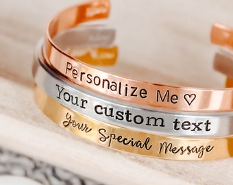 Personalized Cuff Bracelet: Sterling Silver, Gold, Rose Gold - Custom Name Bangle