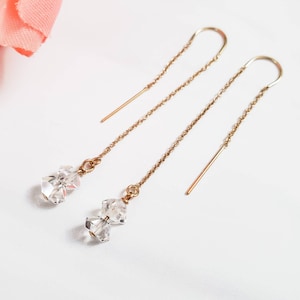 Gold Herkimer Diamond Threader Earrings - Crystal Quartz Long Silver Earring - April Birthstone - Women's Accessory - Birthday Gift for Her