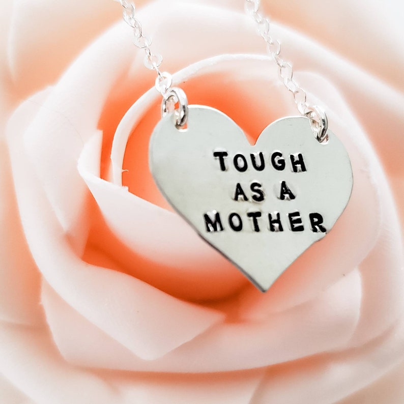Tough as a Mother Christmas Gift for Mom Personalized Necklace for her Feminist Necklace Funny for Women Mom Heart Necklace
