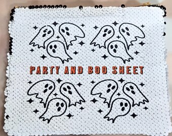 Halloween Sequin Pouch: "Party and Boo Sheet" Ghost Makeup Bag