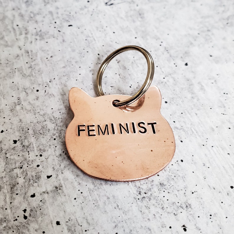Cruelty-free Pet Name FEMINIST Keyring Cat Lover Keychain Custom Christmas Gift for Her Copper Accessory Personalized Women/'s Gift