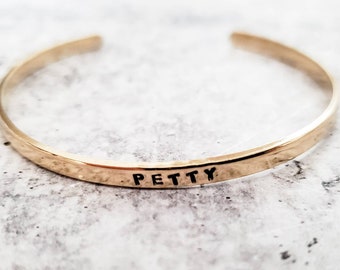 PETTY Adjustable Skinny Cuff Bracelet - Personalized Bracelet for Her - Funny Gold Skinny Stacking Bangle for 21st Birthday Gift -For Friend