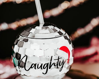 Naughty Disco Ball Drink Tumbler - Festive Christmas Party Wine Tumbler - Secret Santa Gift for Friend - Funny Santa Cup for Her - Holiday