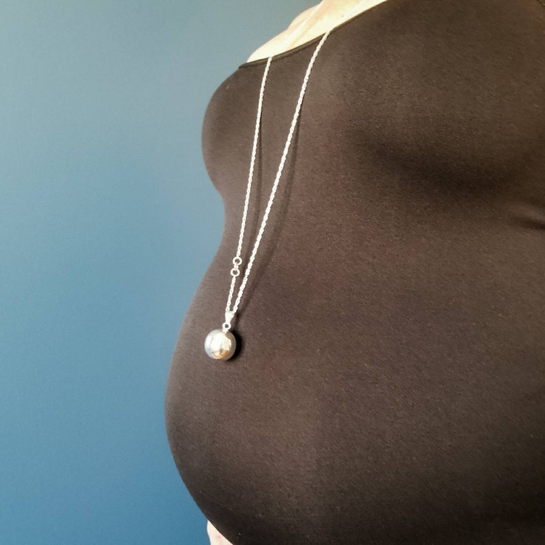 Harmony Ball Pregnancy Bola Necklace Silver Angel Caller Bell for Expecting Mother Hand Stamped Mom Gift Personalized for mom to be