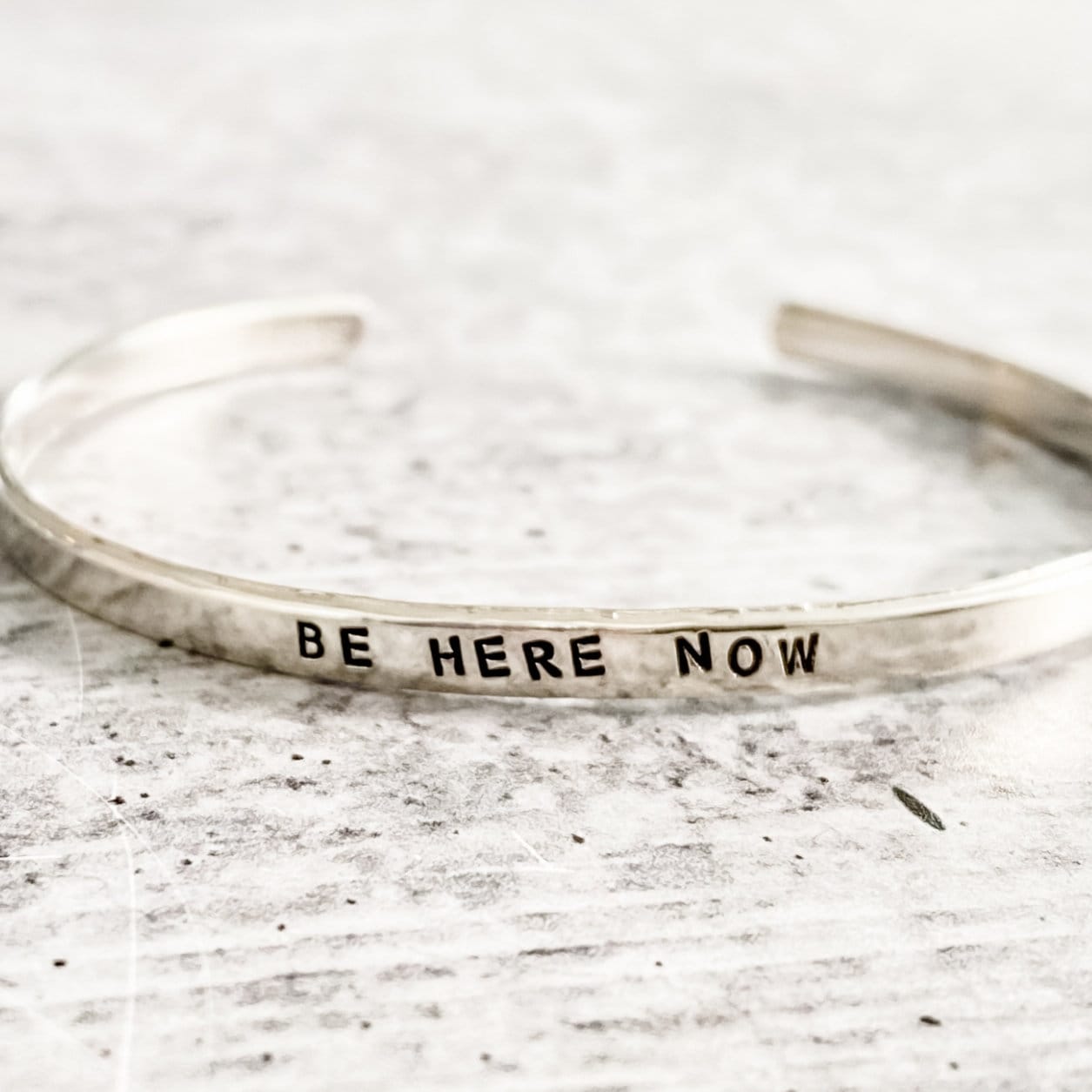 Be Here Now Bracelet: Hand Stamped Sterling Silver Inspirational