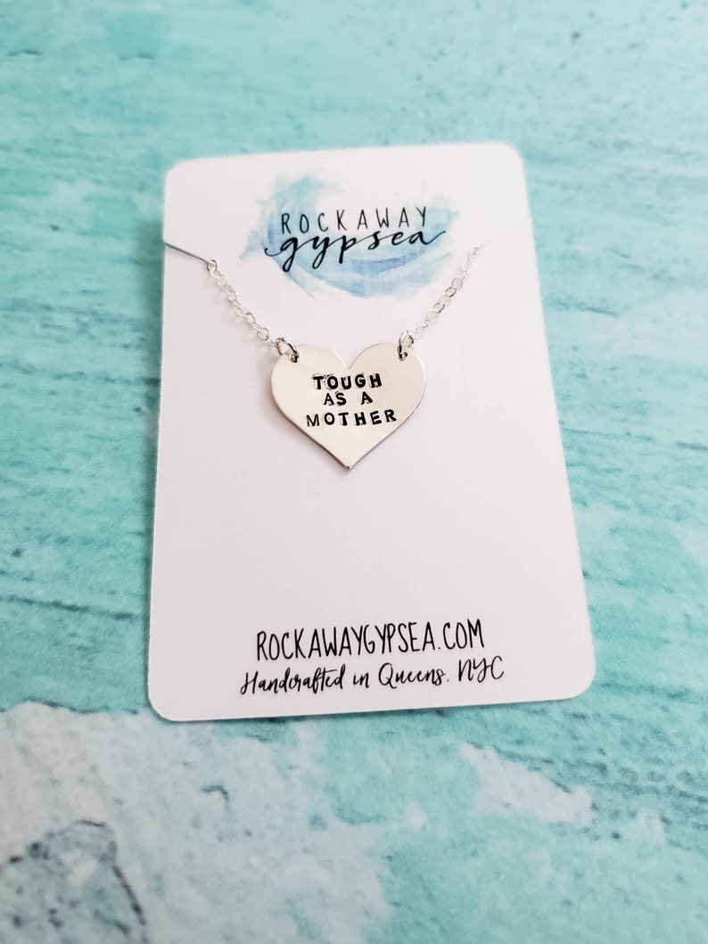 Tough as a Mother Christmas Gift for Mom Personalized Necklace for her Feminist Necklace Funny for Women Mom Heart Necklace