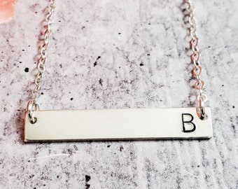 Initial Bar Necklace - Personalized Necklace - Classic Uppercase Letter Necklace - Silver or Gold Bar Necklace - Holiday Gift Idea for Her