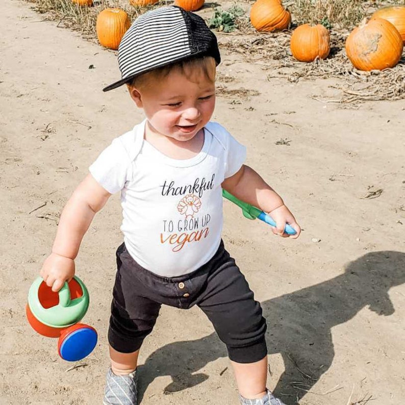 Thankful To Grow Up Vegan Short Sleeve One Piece Toddler Animal Lover VEGAN THANKSGIVING Baby Bodysuit First Turkey Day Newborn Shirt
