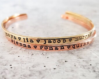 Hand Stamped Grandchildren Names Bracelet: Personalized Grandma Gift