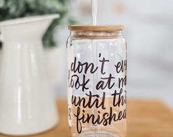 Funny Glass Can Iced Coffee Cup: Sarcastic Drinkware with Lid & Straw