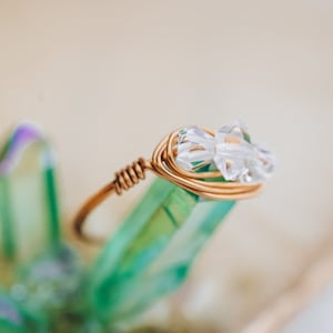 Trio Crystal Ring - Herkimer Diamond Wire Wrapped Ring - Handcrafted Boho Crystal Quartz Ring - Sweet 16 Present - Bridesmaid - Holiday Gift