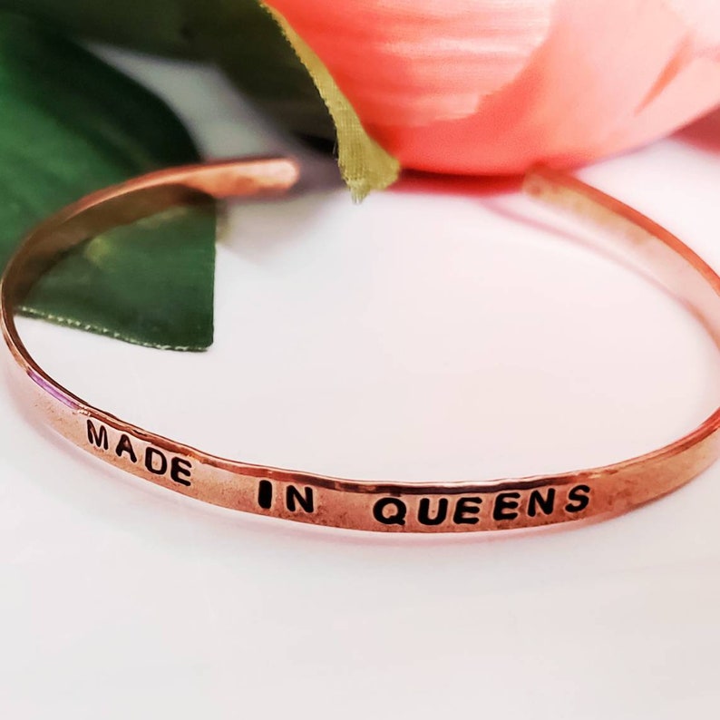 MADE IN QUEENS Cuff Personalized Bracelet for Her Adjustable Hometown Pride Bracelet Nyc Cuff Stacking Bracelet Stocking Stuffer image 4