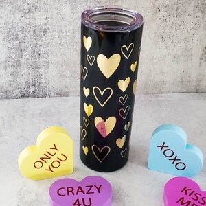 Valentine&#39;s Day Black and Gold Tumbler - Gold Heart Valentine&#39;s Day 20oz Insulated Drink Tumbler - Gift for Best Friend - Love Coffee Mug