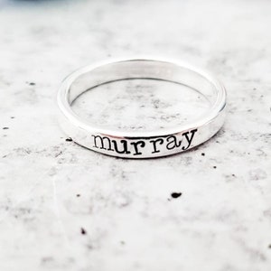 Stackable Silver Name Ring - Personalized Silver Name Ring For Mom - Custom Child&#39;s Name Ring for New Mother -  First Mother&#39;s Day Jewelry