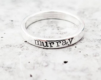 Stackable Silver Name Ring - Personalized Silver Name Ring For Mom - Custom Child's Name Ring for New Mother -  First Mother's Day Jewelry