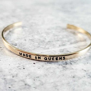 MADE IN QUEENS Cuff Personalized Bracelet for Her Adjustable Hometown Pride Bracelet Nyc Cuff Stacking Bracelet Stocking Stuffer image 2