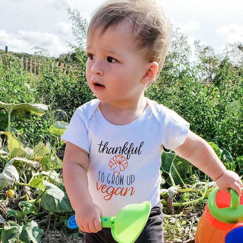 Thankful To Grow Up Vegan Short Sleeve One Piece Toddler Animal Lover VEGAN THANKSGIVING Baby Bodysuit First Turkey Day Newborn Shirt