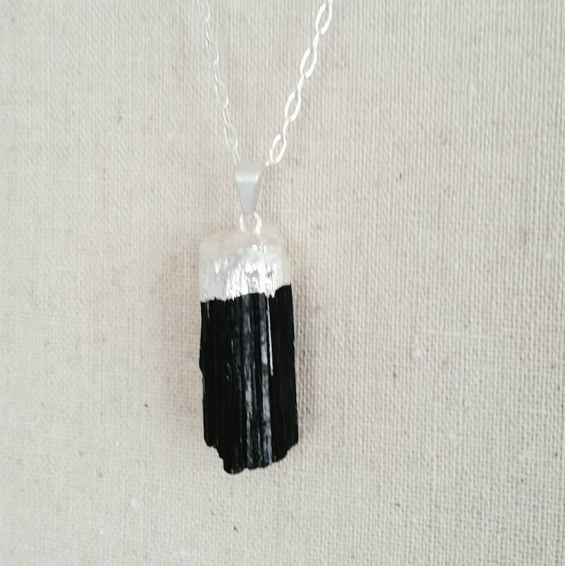 Sterling Silver Statement Necklace Boho Gemstone Crystal Pendant Raw Black Necklace Mother/'s Day Gift Black Tourmaline Pendant