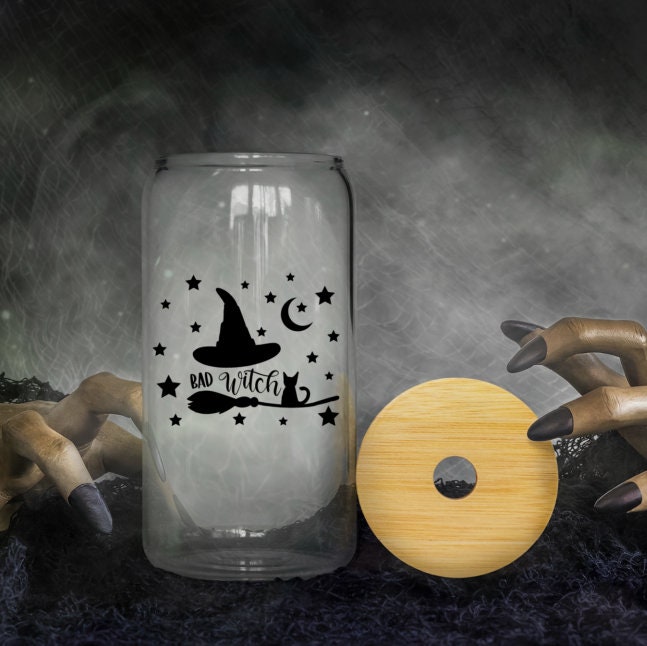 Halloween #003 Beer Glass Cup with Bamboo Lid and Straw (18oz