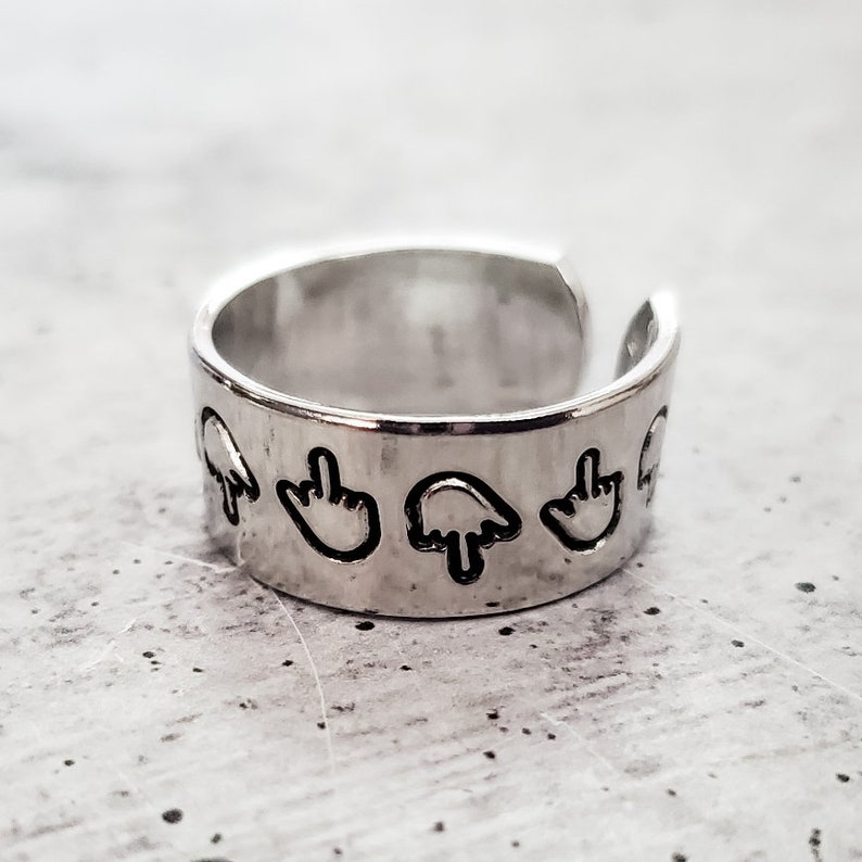 Middle Finger Ring - FU Gag Gift - Wide Band Aluminum - Hand Stamped Personalized - F*ck You Ring - Snarky Gift for Friend - Christmas Gift 