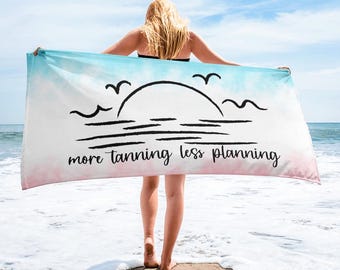 Funny Teacher Beach Towel: More Tanning Less Planning, End of Year Gift