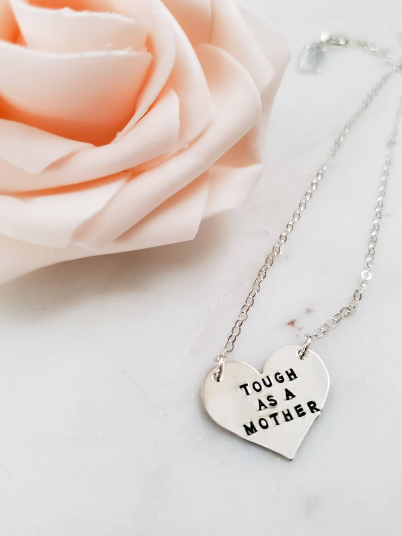 Tough as a Mother Christmas Gift for Mom Personalized Necklace for her Feminist Necklace Funny for Women Mom Heart Necklace