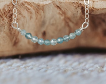 Aquamarine Crystal Bar Necklace, Dainty Gemstone March Birthstone Jewelry, Minimalist Gold or Silver Necklace, Bridesmaid Gift