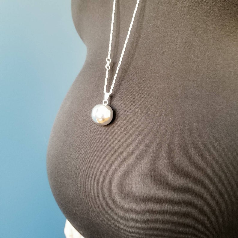 Harmony Ball Pregnancy Bola Necklace Silver Angel Caller Bell for Expecting Mother Hand Stamped Mom Gift Personalized for mom to be
