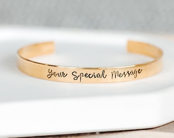 Solid 14k Gold Cuff Bracelet - Personalized Bracelet for her - Adjustable Hand Stamped Everyday Stacking Cuff Bracelet- Classic Jewelry