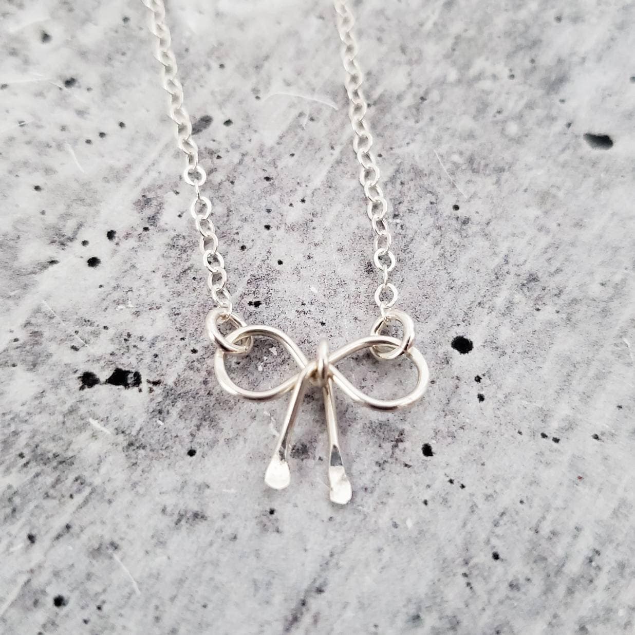 Hammered Bow Necklace - Dainty Knot, Sterling Silver, Gold Filled