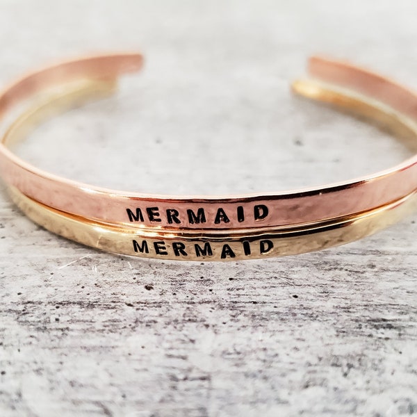 MERMAID Bracelet - Summer Sea Lover - Beach Life Jewelry - Boho Fashion Accessory - Personalized Skinny Cuff for Her - Custom Gift for Women