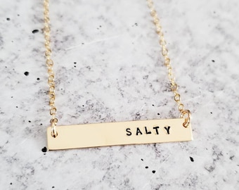 Salty Bar Necklace: Hand Stamped Sterling Silver Pendant, Beach Lover Gift