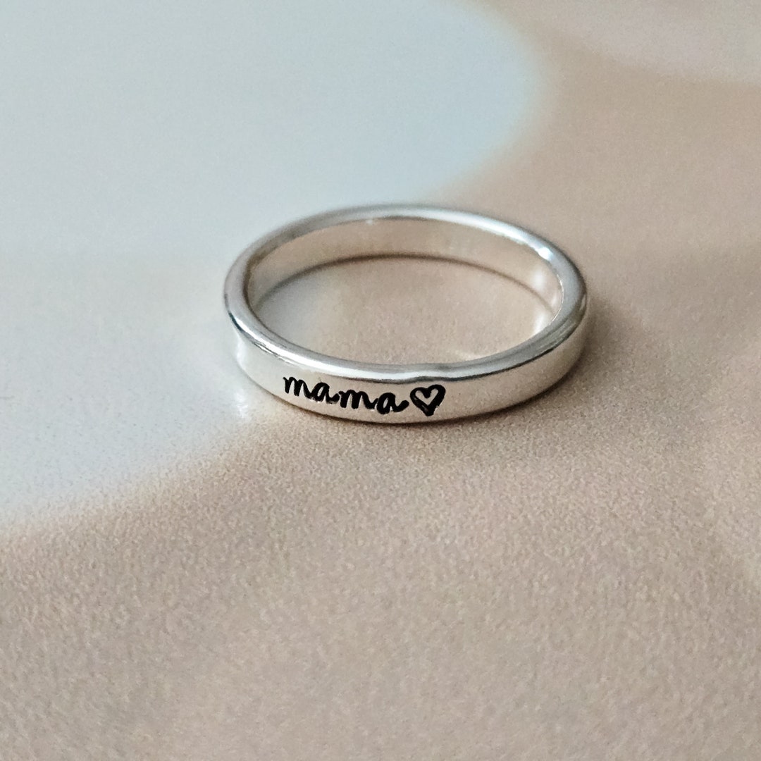 Mama Rind Personalized Sterling Silver Mama Ring - Custom Name Stacking Ring - Etsy