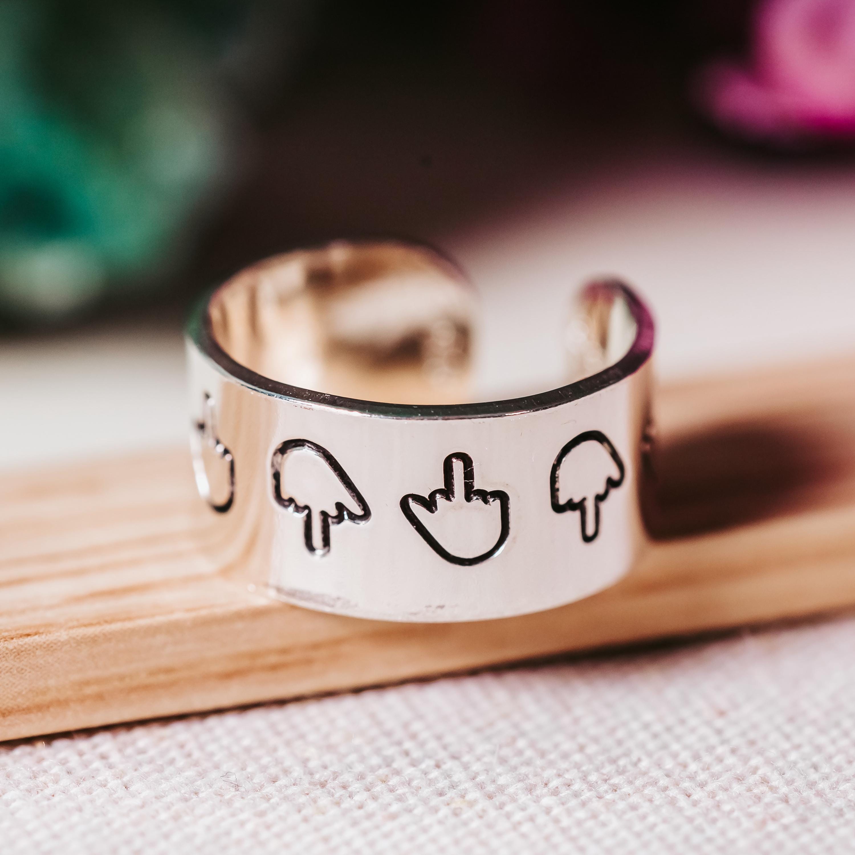 Middle Finger Ring - FU Gag Gift - Wide Band Aluminum - Hand Stamped Personalized - F*ck You Ring - Snarky Gift for Friend - Christmas Gift