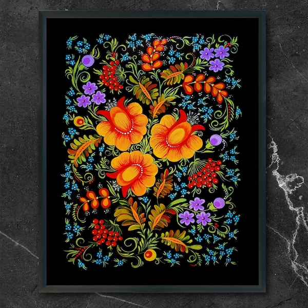 Petrykivka Art Print | Traditional Ukrainian Folk Art | Floral Art | Limited reproduction of the original painting