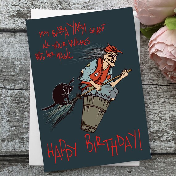 Happy Birthday Greeting Card Baba Yaga Russian Folk Tale Etsy Happy Birthday Greeting Card Baba Yaga Russian Folk Tale Etsy