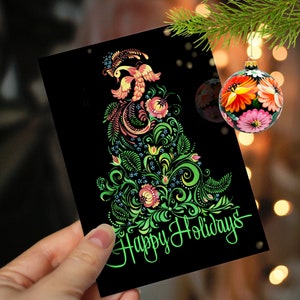 Frohe Weihnachtsbaum Grußkarten | Original Petrykivka Dekorative Malerei Design | Urlaub Geschenk | KOSTENFREIER VERSAND
