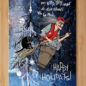 Carte de voeux Joyeuses fêtes - Baba Yaga - conte folklorique russe livraison gratuite